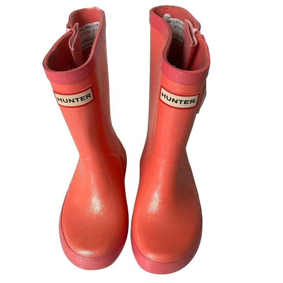 Hunter Rain Boots Girls Pink/ Orange Glitter Solid Rubber Mid Calf size 9 - Picture 1 of 8
